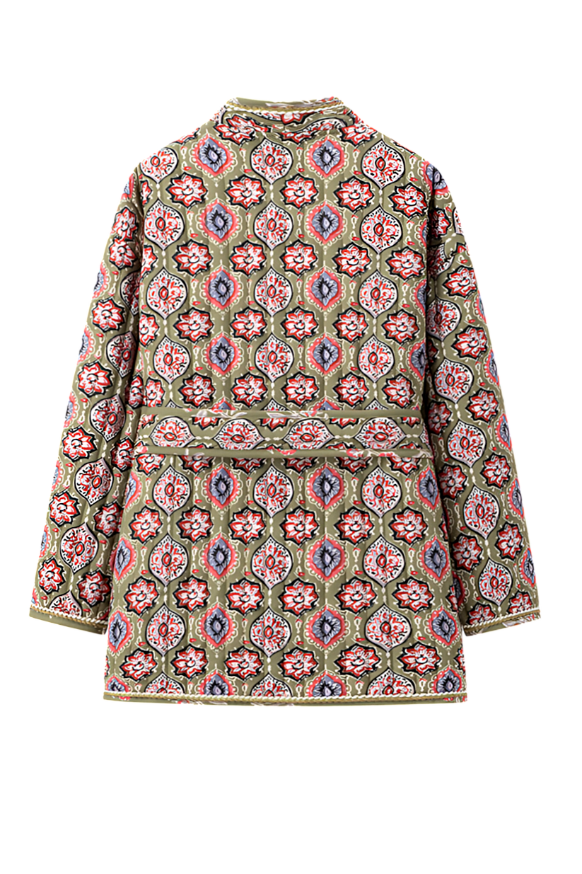 Etnik Desenli Oversize Kapitone Ceket Zalle