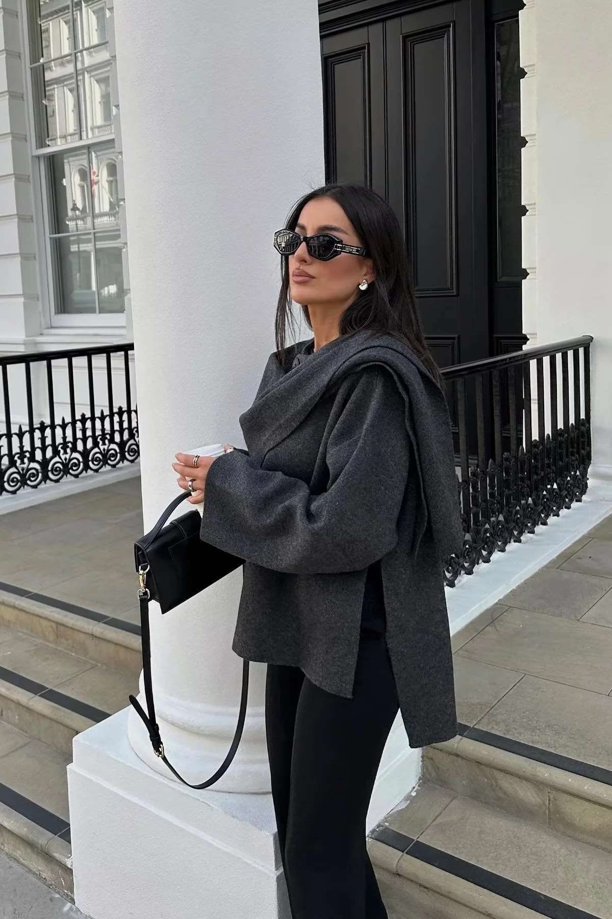 Koyu Gri Oversize Kadın Ceket Zalle