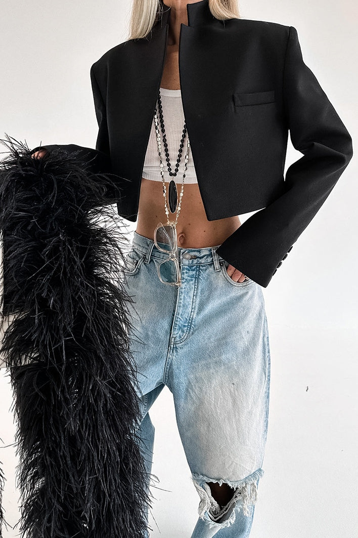 Siyah Crop Blazer Ceket Zalle