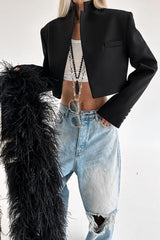 Siyah Crop Blazer Ceket Zalle