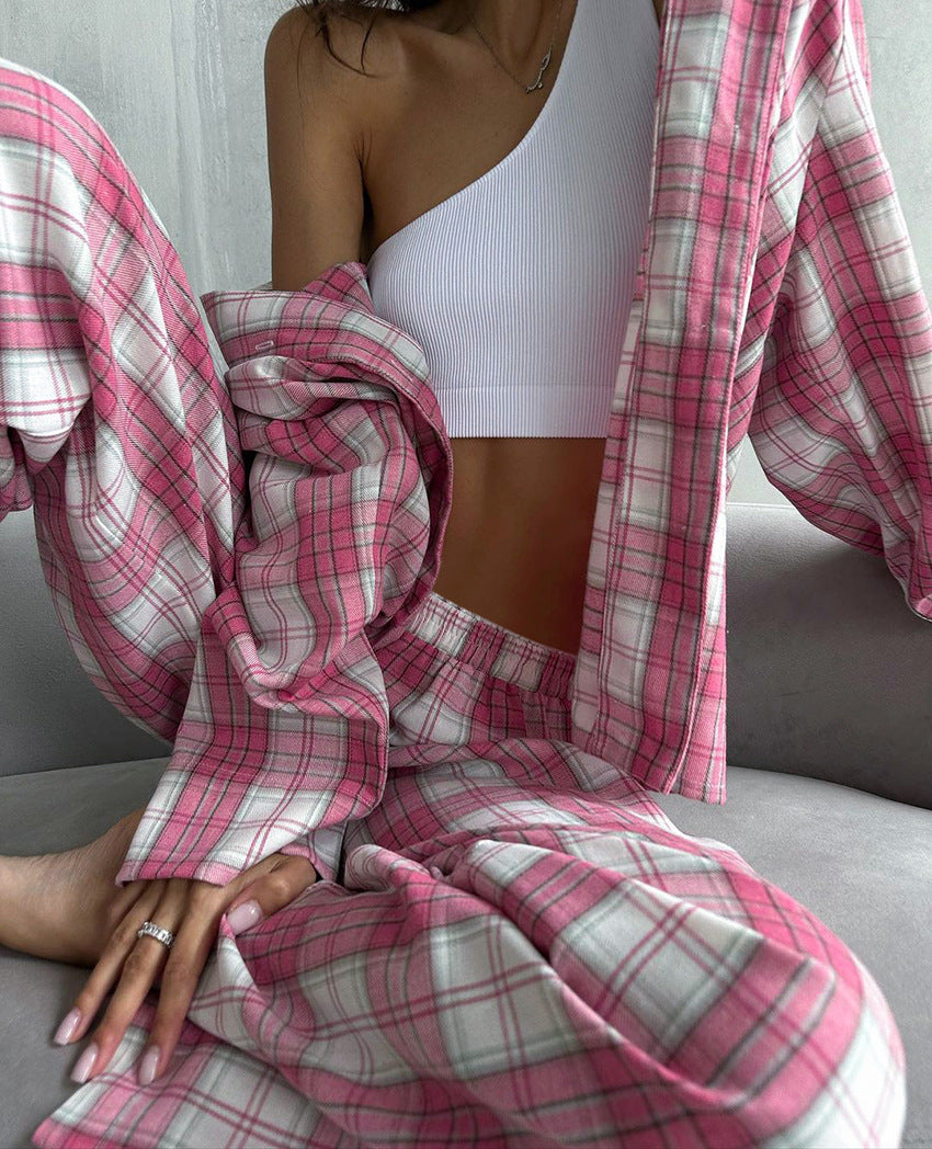 Red Checkered Fashion Pajama Set