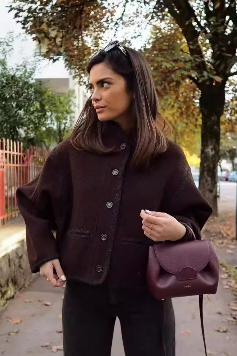 Düğme Detaylı Yuvarlak Yaka Oversize Ceket Zalle