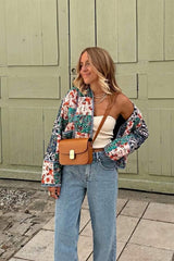 Mavi Yeşil Patchwork Desenli Kapitone Ceket Zalle