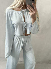 Striped Bow Detailed Pajama Set