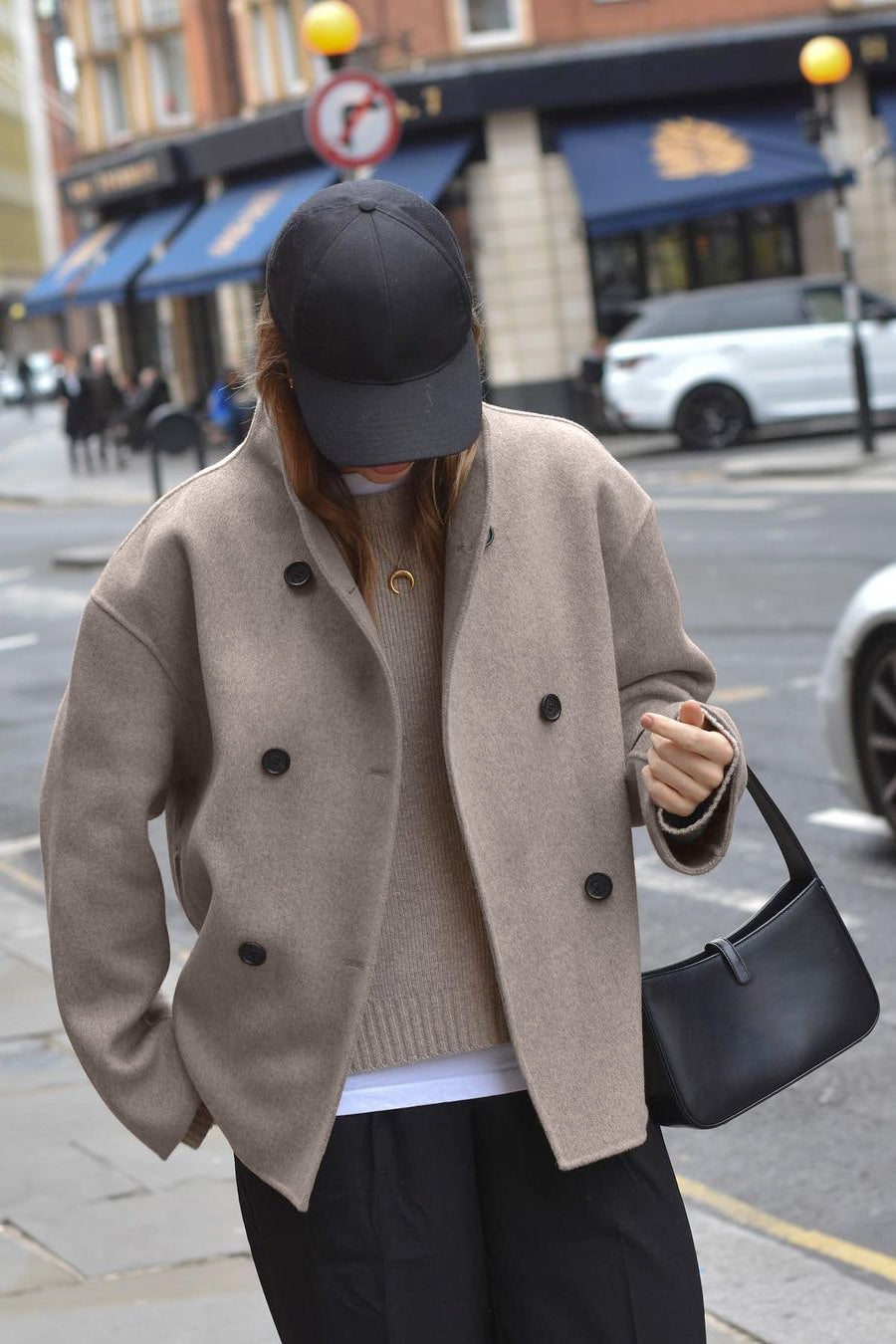 Modern Stil Bej Oversize Kadın Ceket Zalle
