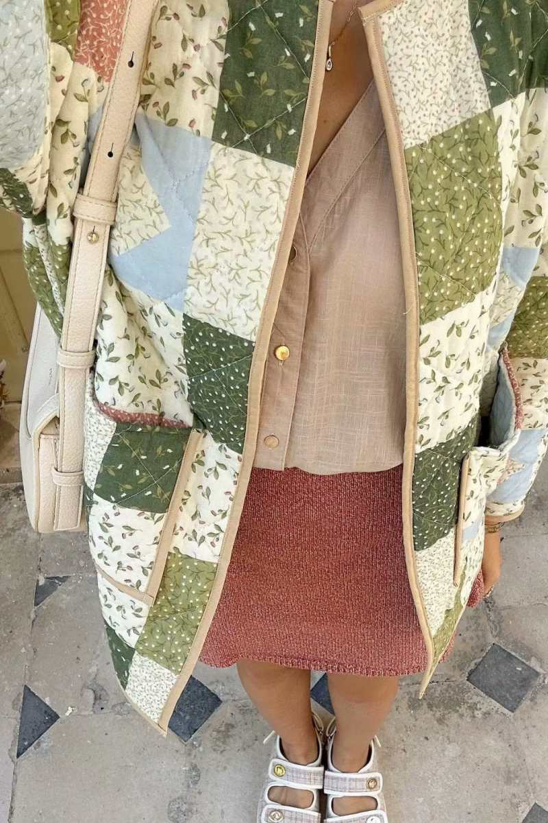 Patchwork Desenli Uzun Kapitone Ceket Zalle