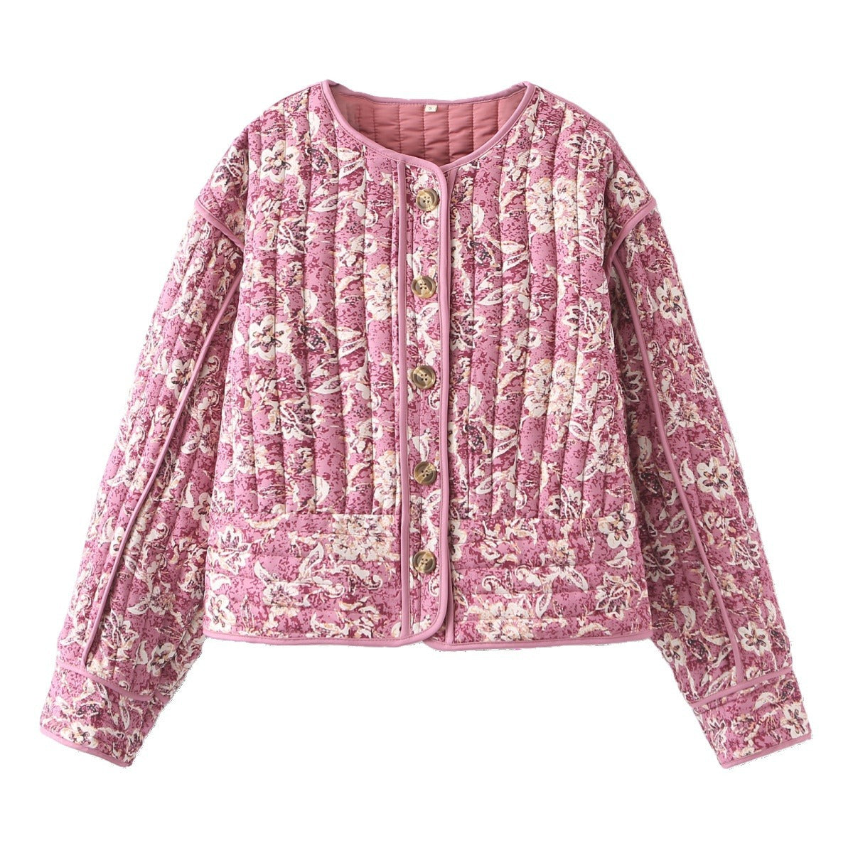 Pembe Çiçek Desenli Oversize Kapitone Ceket Zalle