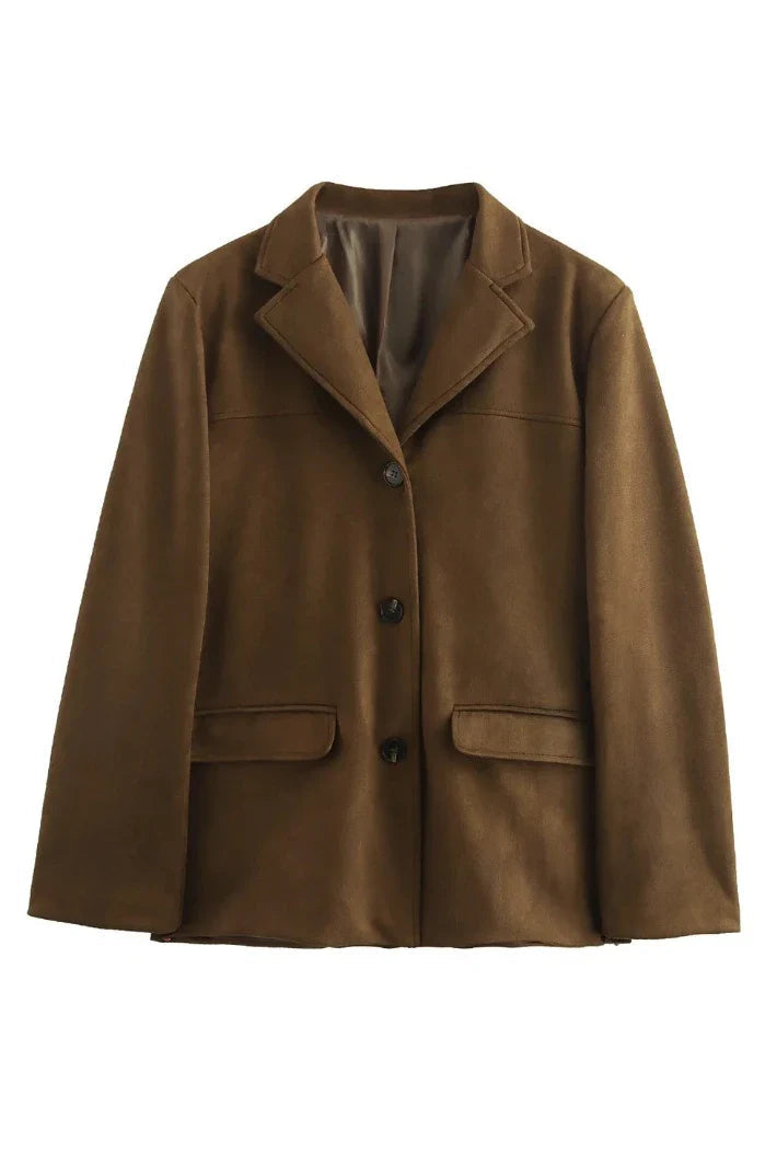 Kahverengi Şık Düğmeli Blazer Ceket Zalle