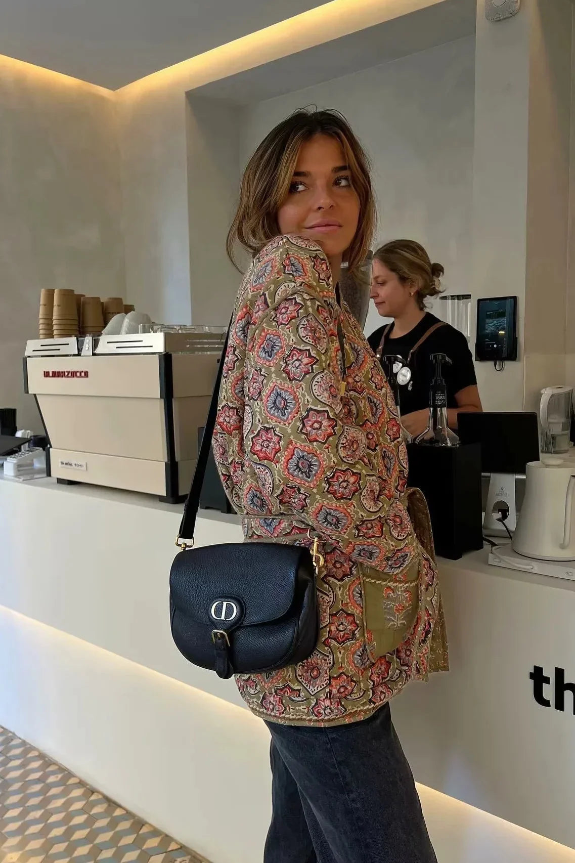 Etnik Desenli Oversize Kapitone Ceket Zalle