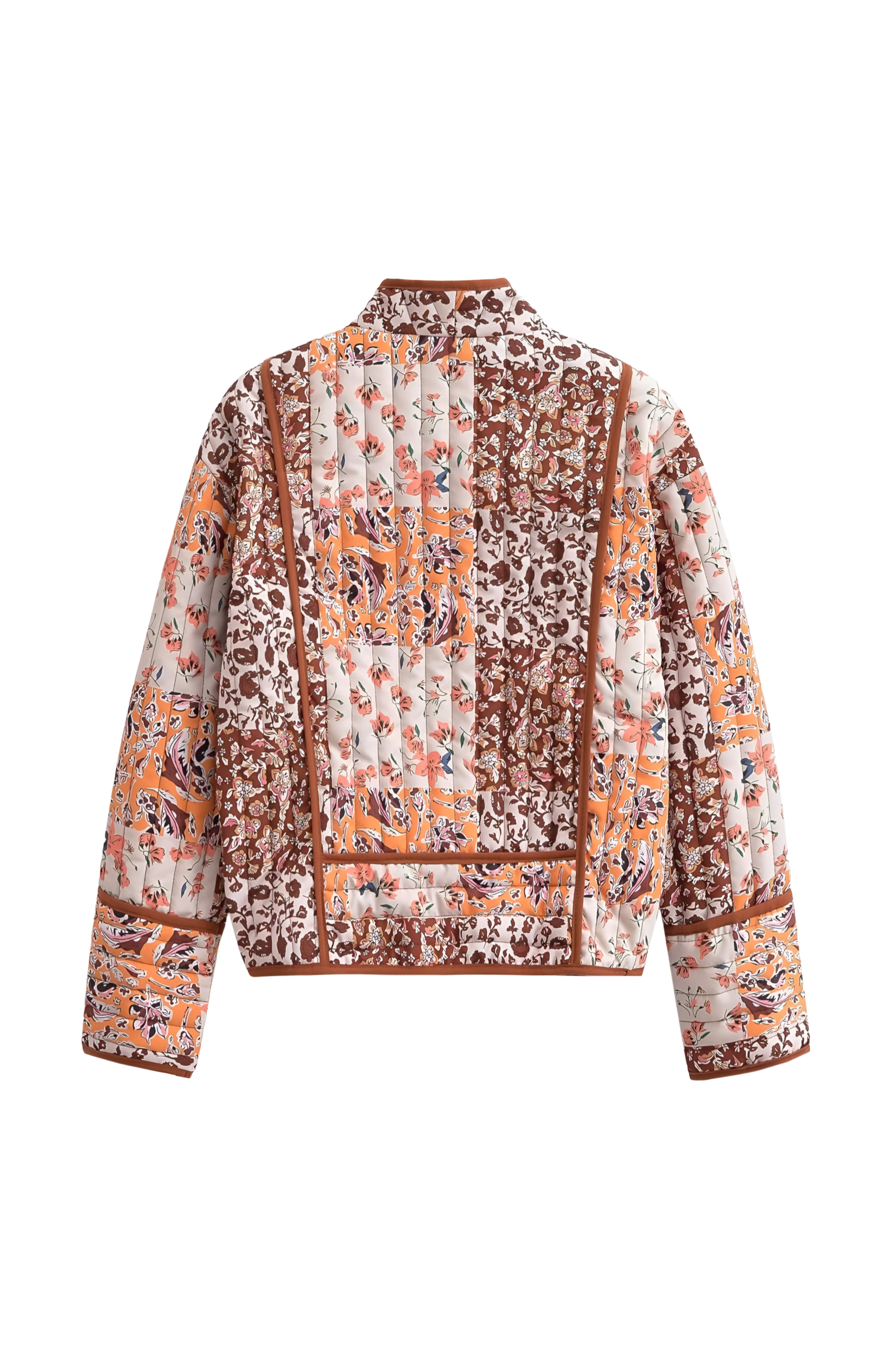 Kahverengi Patchwork Desenli Kapitone Ceket Zalle