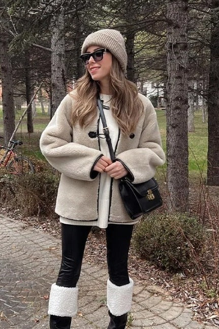 Oversize Tokalı Peluş Ceket Zalle