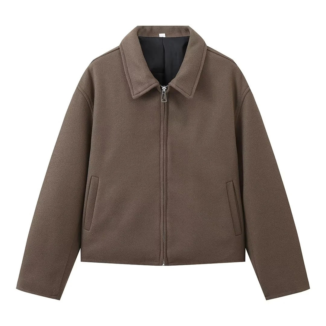 Klasik Yaka Fermuarlı Oversize Kaşe Ceket Zalle