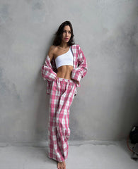Red Checkered Fashion Pajama Set