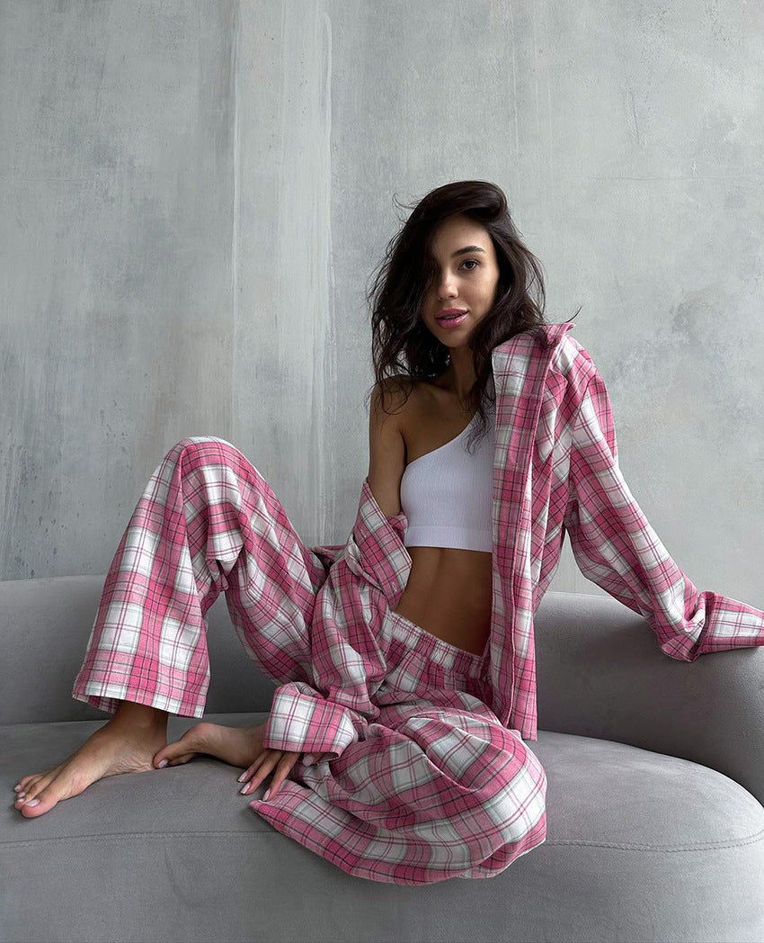 Red Checkered Fashion Pajama Set