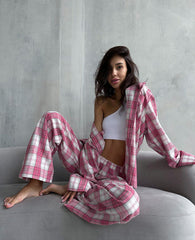 Red Checkered Fashion Pajama Set