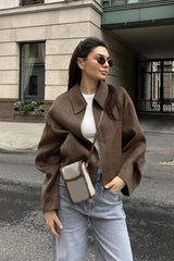Klasik Yaka Fermuarlı Oversize Kaşe Ceket Zalle