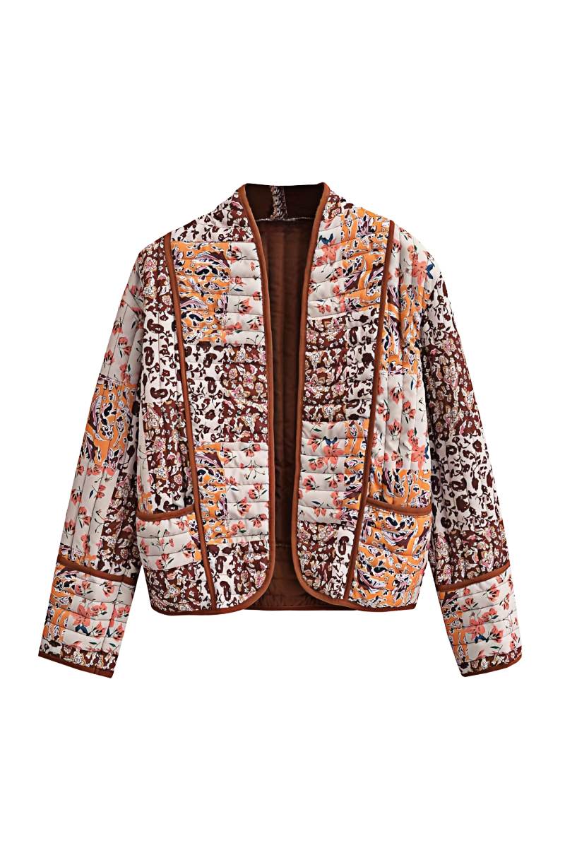 Kahverengi Patchwork Desenli Kapitone Ceket Zalle