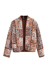 Kahverengi Patchwork Desenli Kapitone Ceket Zalle