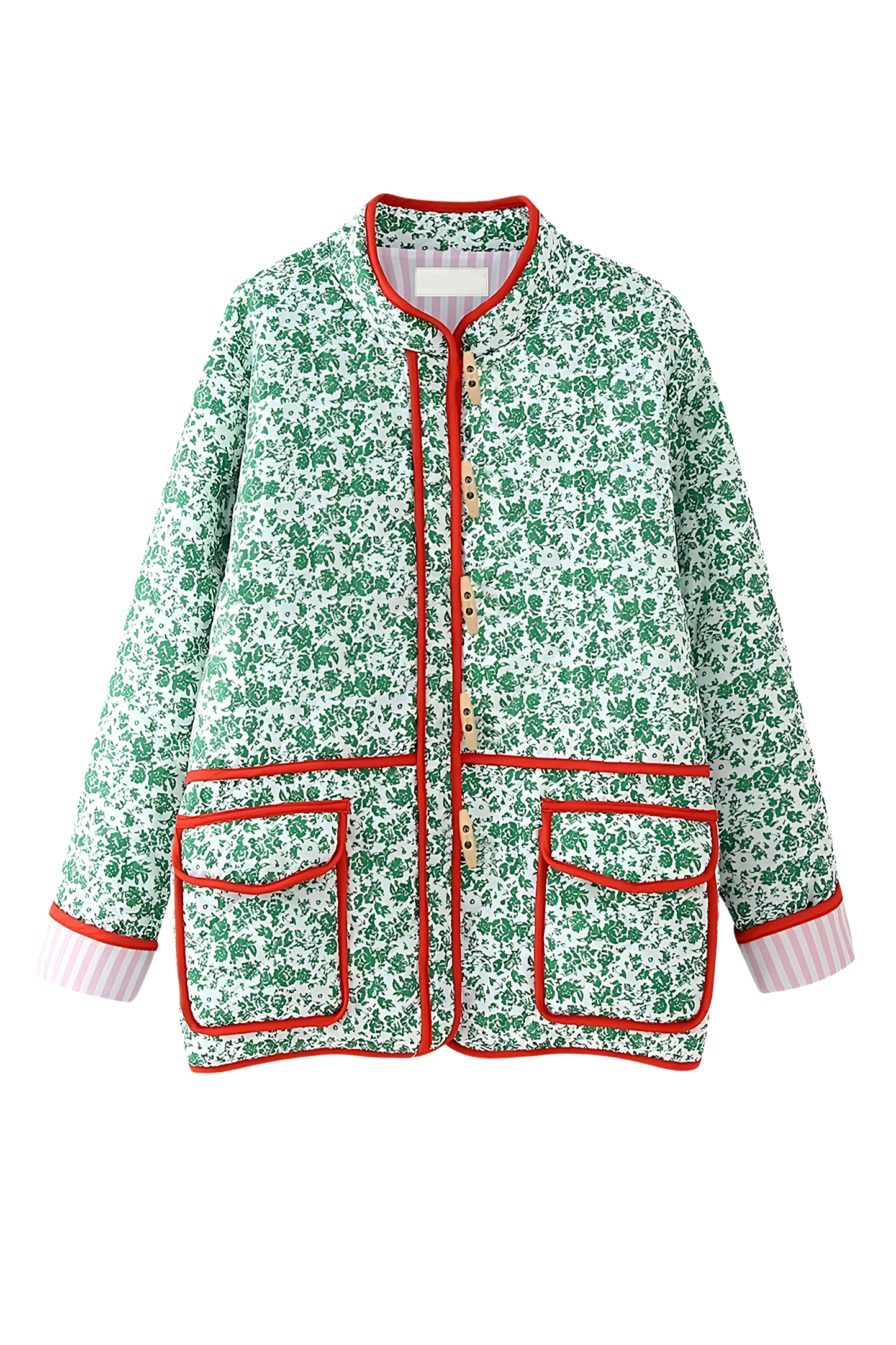 Yeşil Çiçek Desenli Oversize Cep Detaylı Ceket Zalle