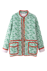 Yeşil Çiçek Desenli Oversize Cep Detaylı Ceket Zalle