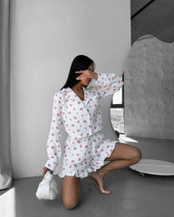 Saf Pamuk Çiçekli Pijama Takımı