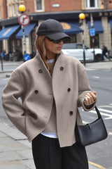 Modern Stil Bej Oversize Kadın Ceket Zalle