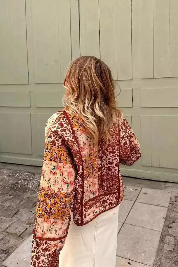 Kahverengi Patchwork Desenli Kapitone Ceket Zalle