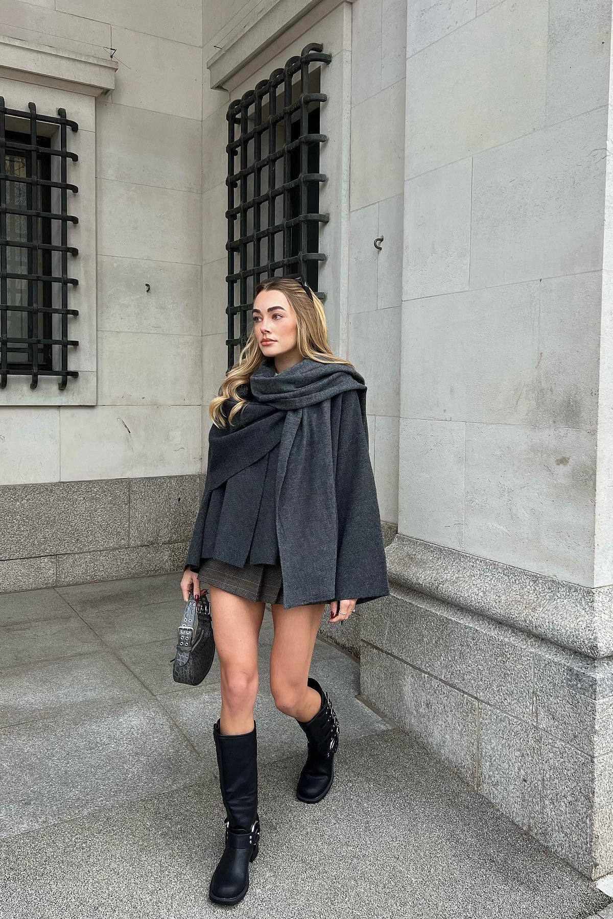 Koyu Gri Oversize Kadın Ceket Zalle