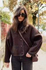 Düğme Detaylı Yuvarlak Yaka Oversize Ceket Zalle
