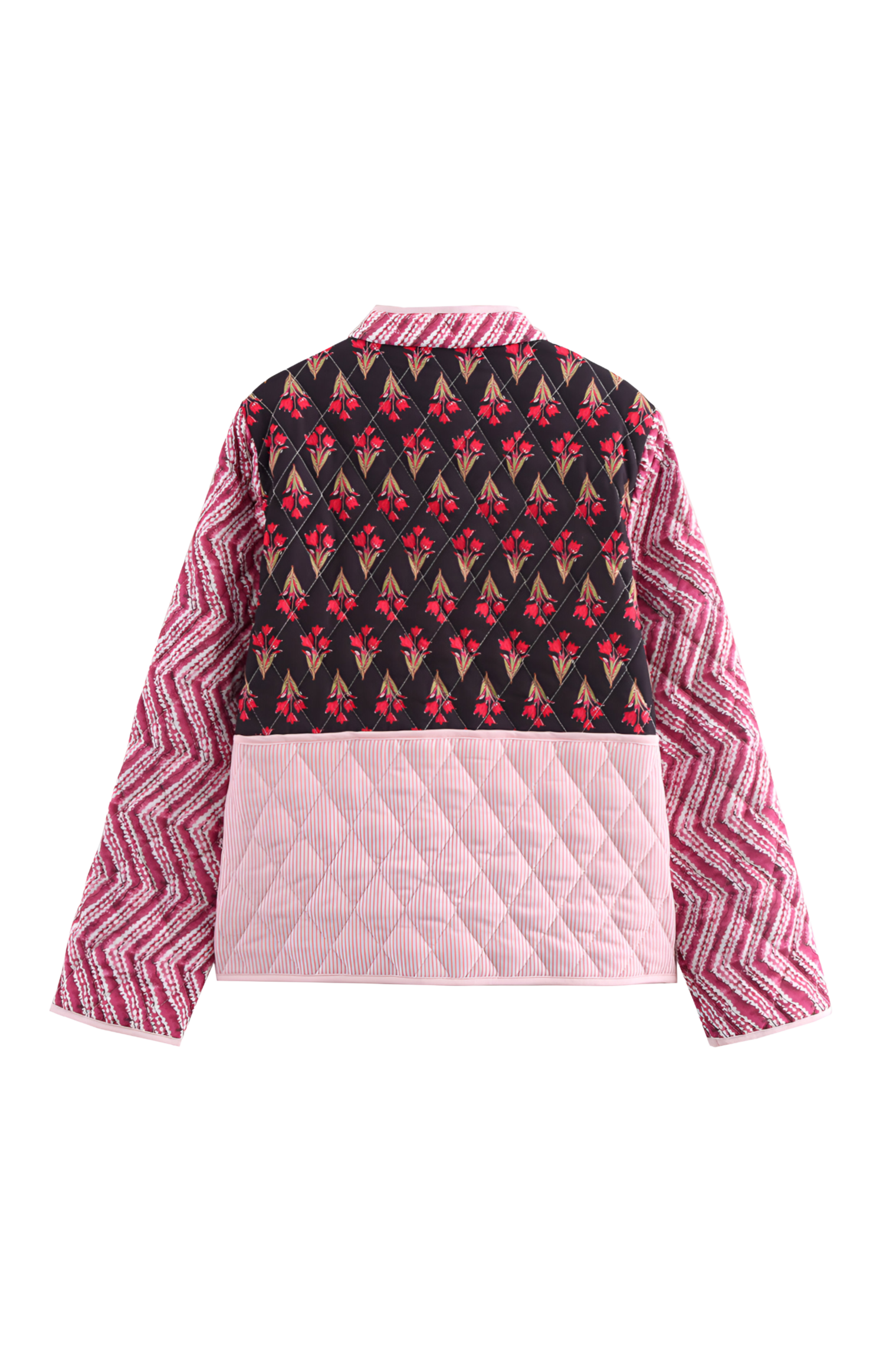 Çok Renkli Patchwork Desenli Oversize Kapitone Ceket Zalle
