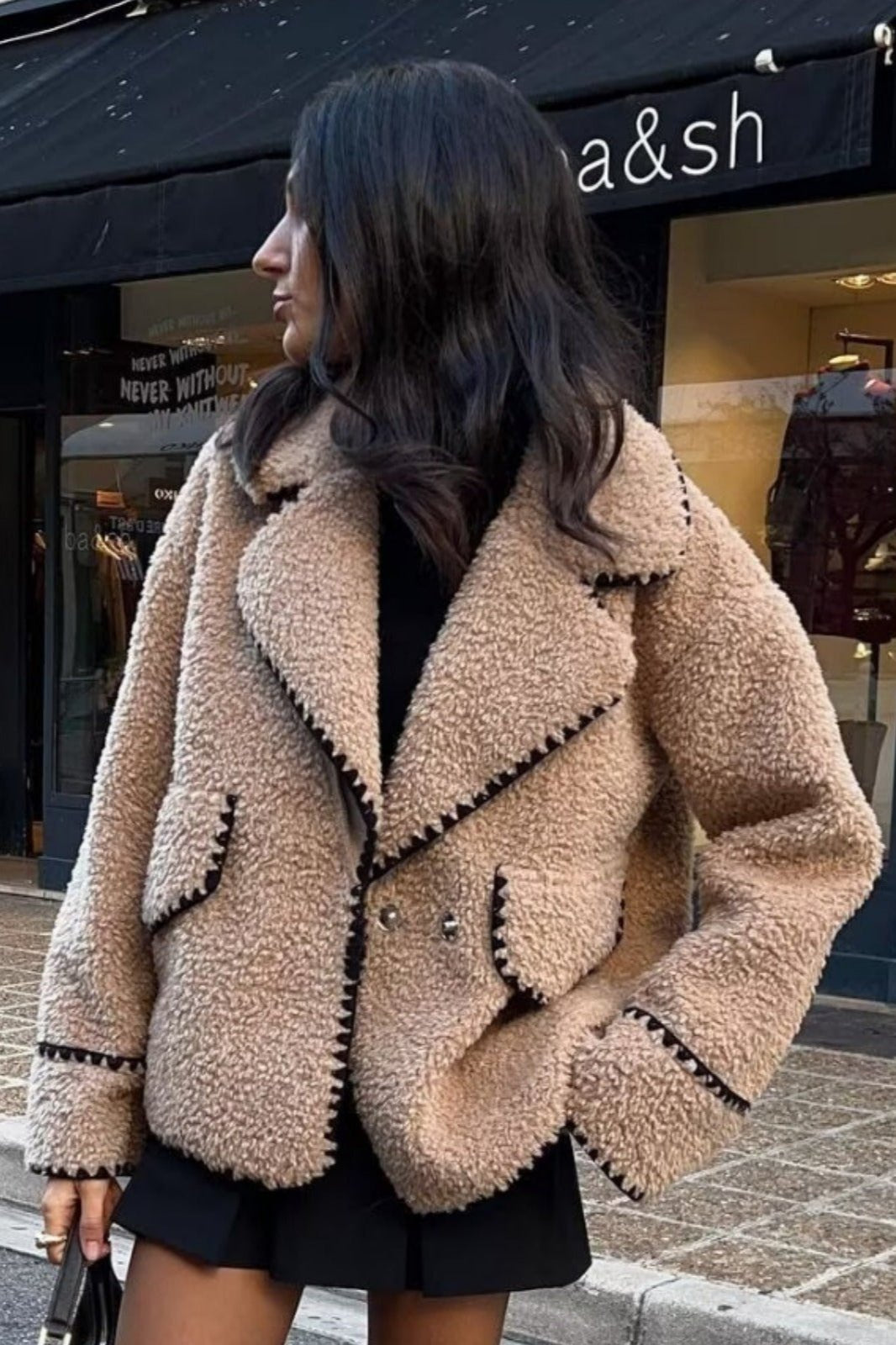 Bej Oversize Suni Kürk Kadın Ceket Zalle