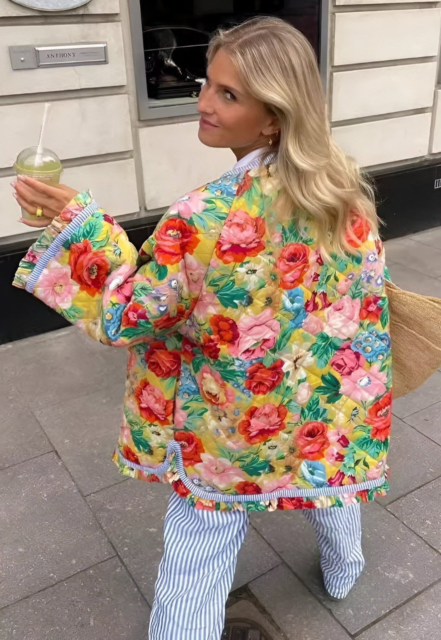 Vintage Çiçek Desenli Oversize Kapitone Ceket Zalle