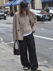 Modern Stil Bej Oversize Kadın Ceket Zalle