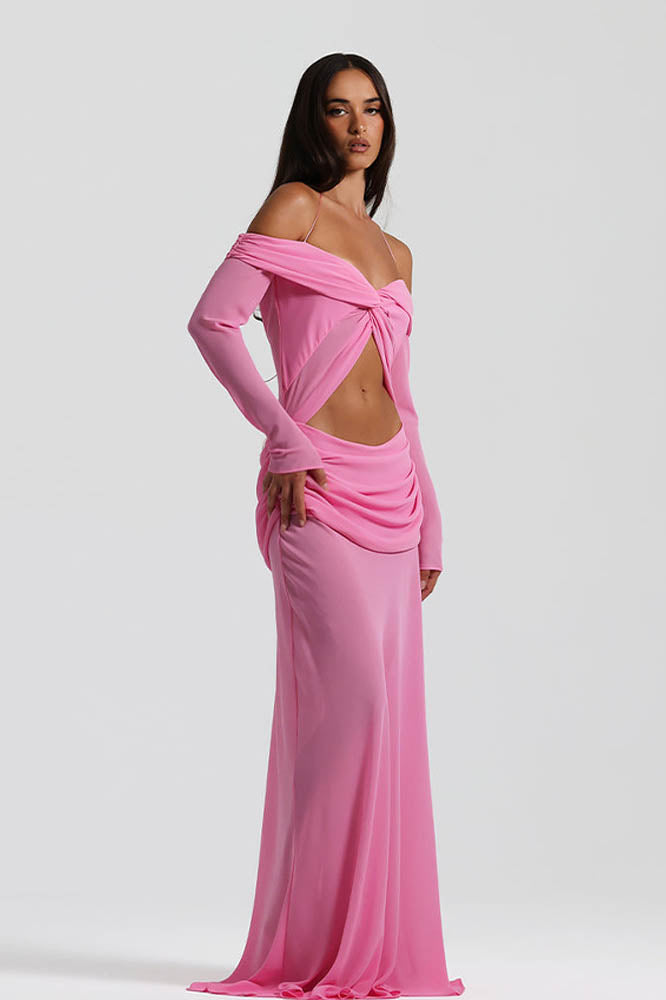 Omzu Açık Drape Detaylı Maxi Elbise