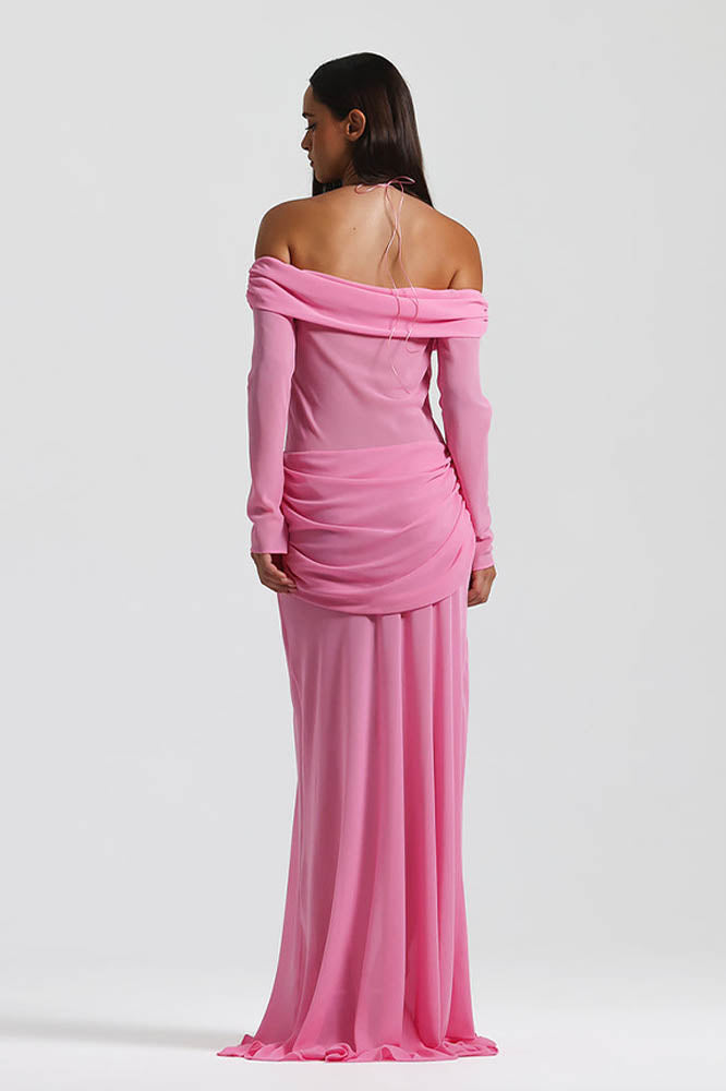 Omzu Açık Drape Detaylı Maxi Elbise