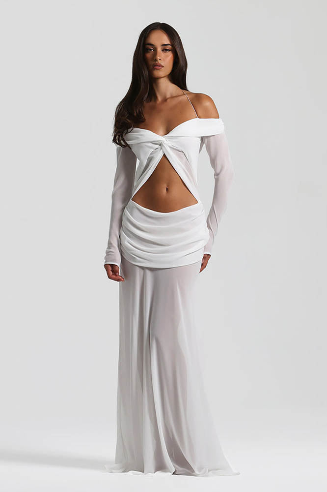 Omzu Açık Drape Detaylı Maxi Elbise