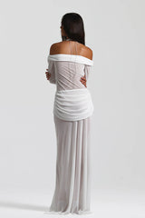 Omzu Açık Drape Detaylı Maxi Elbise