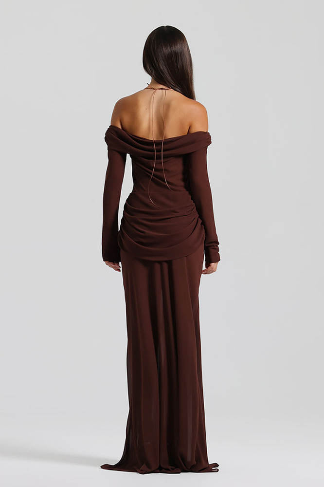 Omzu Açık Drape Detaylı Maxi Elbise