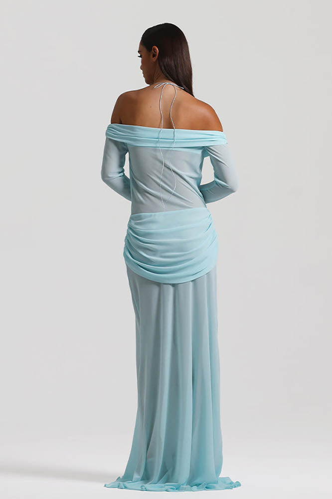 Omzu Açık Drape Detaylı Maxi Elbise