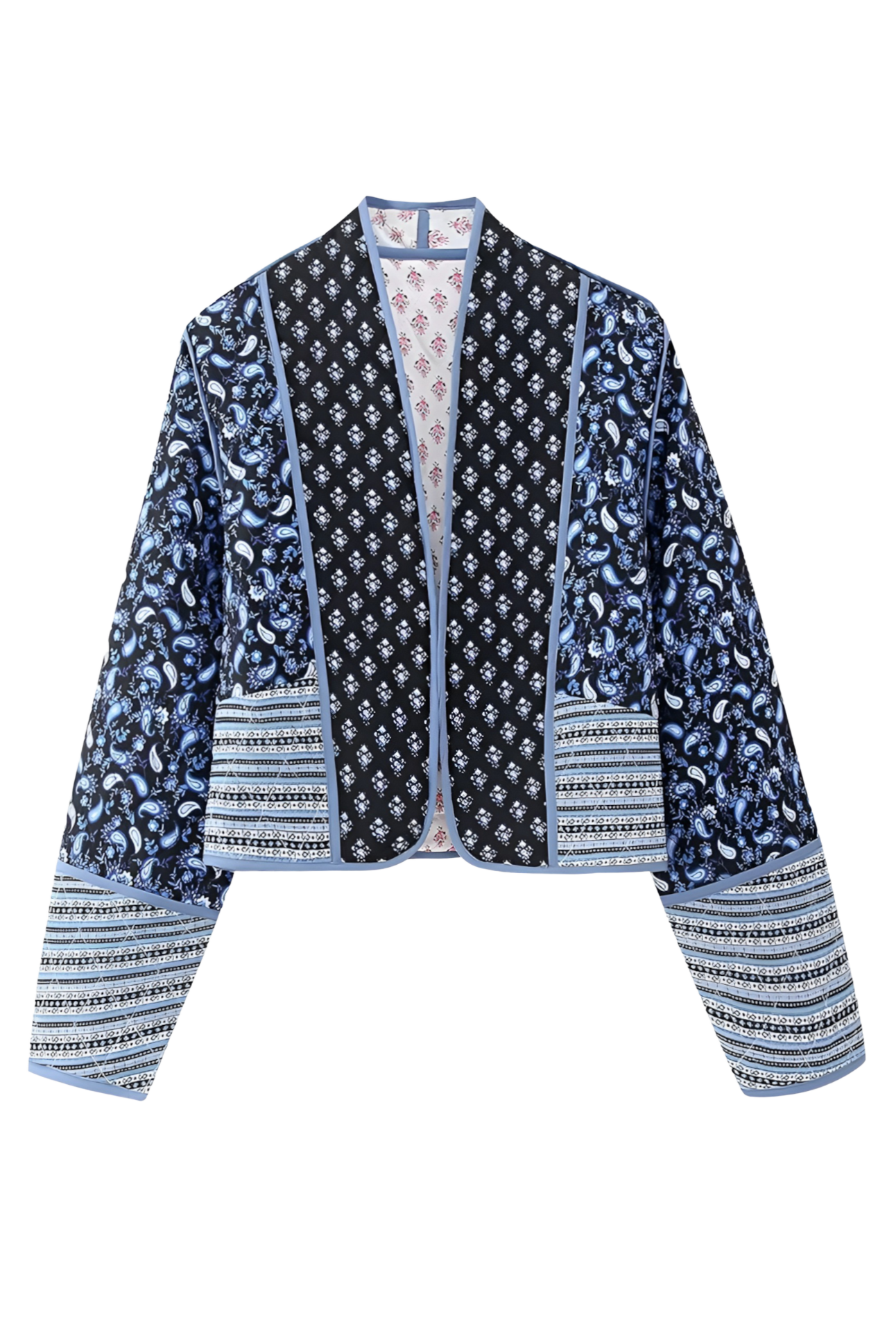 Pembe Desenli Kapitone Oversize Ceket Zalle