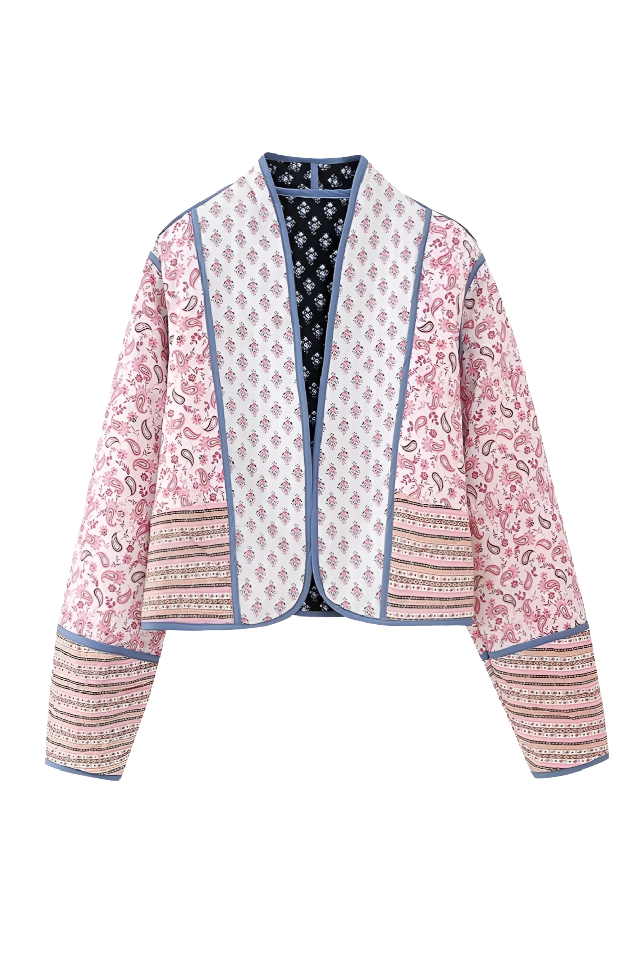 Pembe Desenli Kapitone Oversize Ceket Zalle