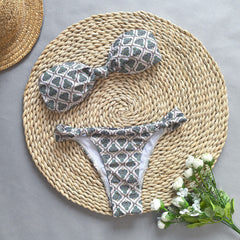 Pamuklu Retro Desenli Straplez Bikini Takımı Zalle