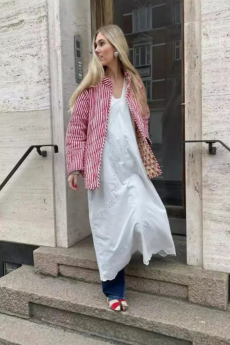 Çifttaraflı Sarı Kırmızı Desenli Kapitone Ceket Zalle