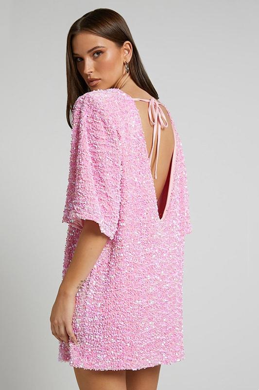 Pul Payetli Oversize Mini Elbise