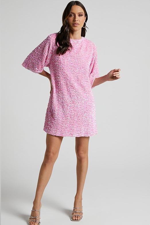 Pul Payetli Oversize Mini Elbise