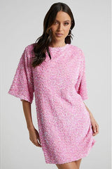 Pul Payetli Oversize Mini Elbise