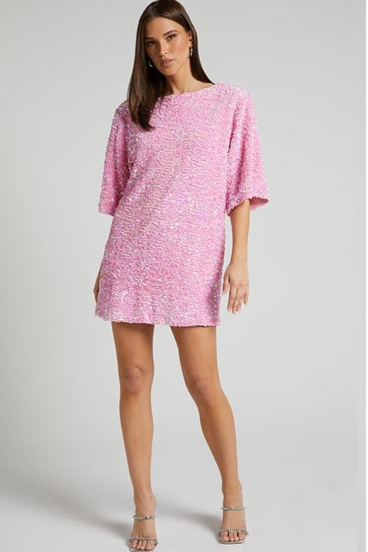 Pul Payetli Oversize Mini Elbise