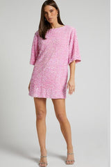 Pul Payetli Oversize Mini Elbise