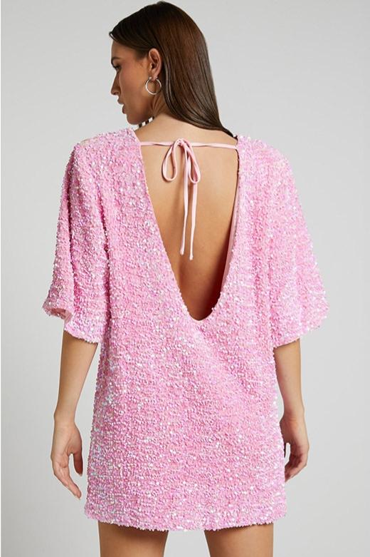 Pul Payetli Oversize Mini Elbise