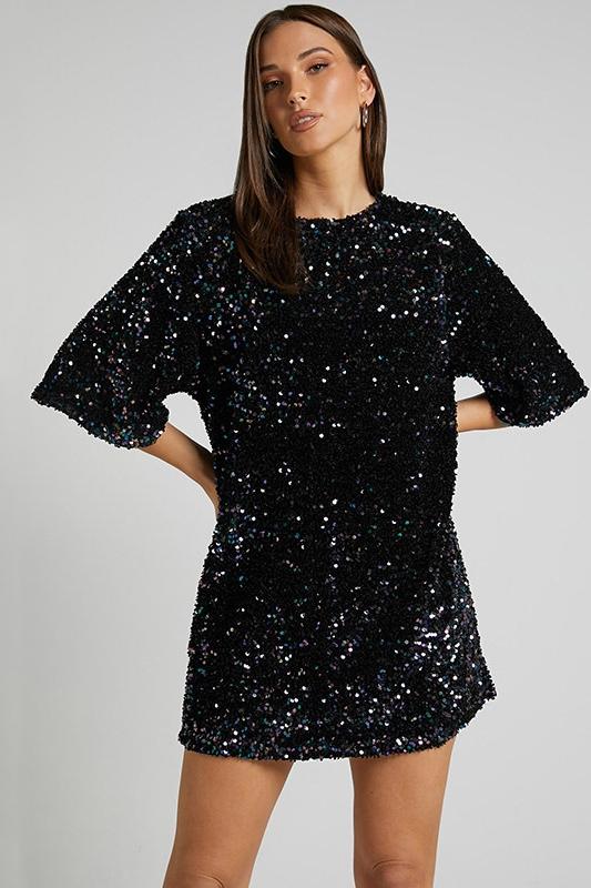 Pul Payetli Oversize Mini Elbise